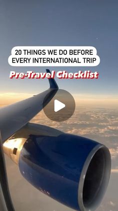 an airplane wing with the words travel checklist written below it in red, white and blue