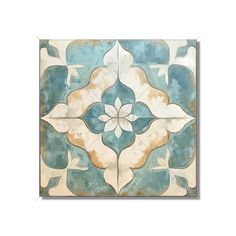 a blue and white tile with an ornate design