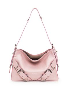 Pink shoulder bag in embossed leather. Removable and adjustable shoulder strap with GIVENCHY signature. Inside pocket with zip. GIVENCHY logo on the front.Composition: Outside:, 100% Calfskin Designer Hobo Shoulder Bag With Adjustable Strap, Pink Shoulder Bags, Givenchy Logo, Pink Shoulder Bag, Medium Bag, Versace Belt, Givenchy Women, French Fashion, Medium Bags