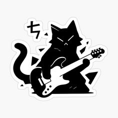 a black cat playing an electric guitar sticker