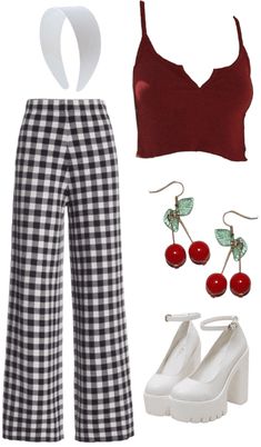 🍒 cherry Outfit | ShopLook 70s Inspired Concert Outfit, Cherry Outfits Ideas, Hslot Outfit Ideas Summer, Hs Lot Outfits, Cherry Girl Outfit, Cherry Dress Outfit, Harry Styles Concert Outfit Ideas Summer, Outfit Ideas 70s Style, Harry Styles Inspo Outfits