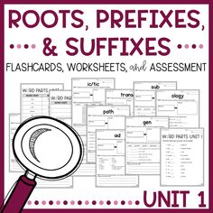 roots, pre fixes and suffixes flashcards worksheets and assignment unit 1