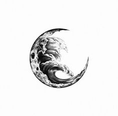 a drawing of a half moon with waves coming out of it