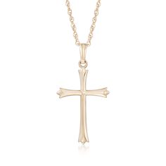 Ross-Simons - 14kt Yellow Gold Budded Cross Pendant Necklace. 18". This pendant necklace presents an elegant rendering of the traditional budded cross. The three petals on each end represent the Holy Trinity. Suspends from a rope chain with a springring clasp. 14kt yellow gold cross pendant necklace. Classic Crucifix Cross Necklace For Formal Occasions, Classic Formal Cross Necklace, Classic Polished Crucifix Cross Necklace, Classic Engraved Crucifix Cross Necklace, Classic Engraved Crucifix Necklace, Classic 14k Gold Cross Pendant Necklace, Classic Cross Pendant Necklace, Classic 14k Gold Cross Necklace, Classic Engraved Cross Pendant Necklace