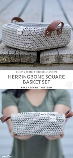 the herringbone square basket set is made from three pieces of rope