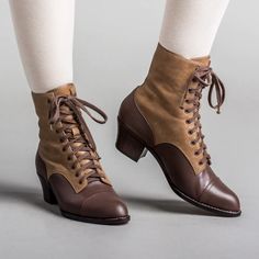 Beautiful reproduction lace-up boots perfect for late Victorian, Edwardian, and Vintage fashion and costume. High-quality, comfortable, and perfect for everyday wear, historical reenactment, witches, Lolitas, steampunks, historybounding, theater, and cost American Duchess, Boots Wide, Popular Boots, Chunky Heel Ankle Boots, Suede Fashion, Paris Woman, Brown Heels, Brown Ankle Boots, Wide Boots