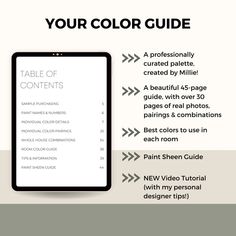 a tablet with the text your color guide on it and an arrow pointing to each other