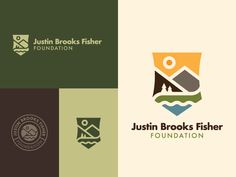 logos designed for the dustin brooks fisher foundation, including mountains and trees in different colors