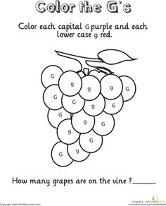 the color the g's grapes worksheet is shown in black and white