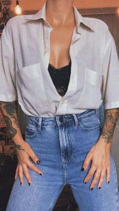 Blue Jeans And White Shirt, Jeans And White Shirt, Button Down Outfit, 90’s Outfits, Outfits 90s, Fashion White, Casual Day Outfits