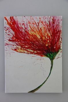 a red flower on a white background is featured in this painting by an artist who uses acrylic paint