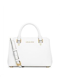 Michael Michael Kors Savannah Small Satchel White Business Satchel With Gold-tone Hardware, Timeless White Satchel For Office, Chic White Satchel For Business, White Saffiano Leather Office Bag, Modern Saffiano Leather Satchel For Workwear, Modern Saffiano Leather Satchel For Work, White Textured Leather Bag For Work, White Textured Leather Work Bag, White Modern Satchel For Formal Occasions