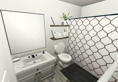 a bathroom with a white toilet sitting next to a bath tub under a large mirror