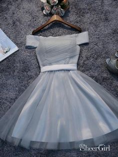 Off the Shoulder Silver Tulle Homecoming Dresses A Line Short Homecoming Dress ARD1514-SheerGirl Dresses A Line Short, Silver Homecoming Dresses, Tulle Party Dress, Dresses A Line, Mini Prom Dresses, Cheap Homecoming Dresses, Tulle Homecoming Dress, Short Party Dress, Dresses Homecoming