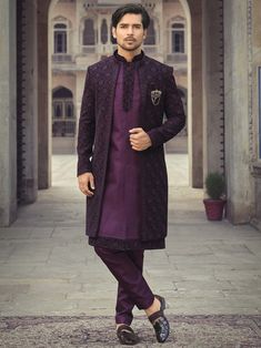 Buy Indian Ethnic Purple Colour Indo Western for Menwedding Online in India - Etsy Purple Indian Outfit Men, Sangeet Inspiration, Purple Groom, Wedding Garments, Unique Mens Wedding Suits, Canyonwood Ridge