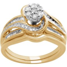 a yellow gold ring with two rows of diamonds