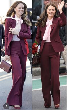 Maroon Pant Suit Women, Kate Middleton Red Suit, Burgundy Suit Women, Casual Leather Jacket Outfit, Modest Winter Outfits, Work Attire Women, Color Outfits