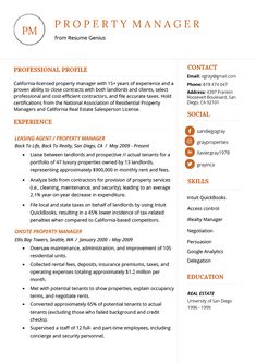 an orange and white resume for a real estate agent or property manager, with the title pm property manager