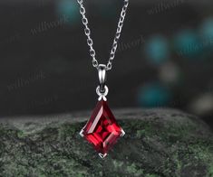 ***This stunning red ruby necklace features a 14k rose gold chain and kite-cut red ruby stone, which is minimalist and stylish. Perfect for the modern woman looking for a unique and elegant daily wear necklace***- Metal: Solid gold(9K/14K/18K white/yellow/rose gold),925 sterling silver, platinum available- Main Stone: 7x10mm kite cut lab red ruby- Chain: 16+2 inches. The chain can be adjustable to 18 Inches.- Can be personalized: Yes Daily Wear Necklace, Red Ruby Necklace, Trillion Engagement Ring, Ruby Chain, Moissanite Ring Set, Rutilated Quartz Ring, Moss Agate Ring, Handmade Fine Jewelry, Wear Necklaces