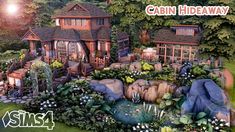 the cabin hideaway is surrounded by plants and rocks