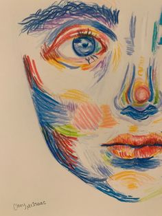 a drawing of a man's face with colored lines on it