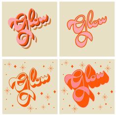 four different type of lettering that appear to be made out of orange and pink paper