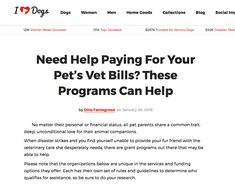 a website page with the words need help paying for your pet's vet bills? these programs can help