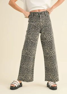 Frayed edge. Button closure. 4-pocket. 98% Cotton 2% Spandex. Model is wearing a size S. Cheetah Print Pants, Leopard Print Pants, Leopard Pants, Vegas Outfit, Denim Maxi Dress, Long Sleeve Kids, Weekly Outfits, Print Pants, Denim Midi Skirt