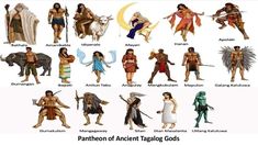 the philippines gods and goddesss are depicted in this graphic above it is an image of people