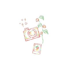 a drawing of a camera and some flowers