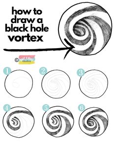 how to draw a black and white vortex with the text below it in different ways