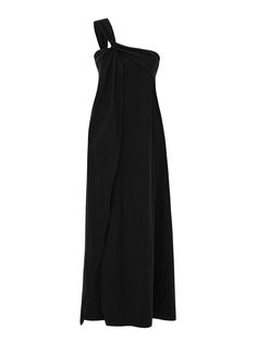 Pia Maxi Dress - Black by The Handloom Pia Maxi Dress - Black The Pia Maxi Dress is a one-shoulder pull-on maxi dress and is effortlessly elegant. This trapeze silhouette dress is fashioned with a twisted, one-shoulder neckline that extends into a single strap. Featuring a draped panel and subtle asymmetric hem, it is meticulously crafted from 100% Turkish cotton, adding a modern flair to your ensemble. The flattering bias cut of the dress gracefully contours the body, making it a perfect choice Black Floor-length One-shoulder Cocktail Dress, Chic Black One Shoulder Floor-length Dress, Chic Black One-shoulder Floor-length Dress, Black One Shoulder Maxi Dress For Spring, Black One Shoulder Maxi Dress For Summer, Elegant Black One Shoulder Maxi Dress, Chic One Shoulder Long Evening Dress, Trapeze Silhouette, Silhouette Dress