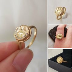 18k Rough Gold Diamond Ring, Unique Hammered Gold Diamond Engagement Ring, Vintage Rough Jewellery