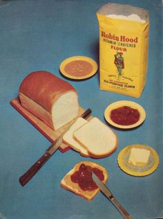 an old recipe book with bread, jam and butter