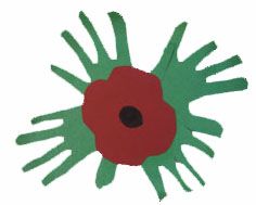 an image of a handprint with a red flower on the middle and green hands