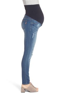 Favorite distressed skinny jeans deliver pregnancy-ready style with a wide, stretchy belly band that provides plenty of support and comfort for your changing figure, while the classic cut and medium wash ensure chic versatility. Style Name:1822 Denim Destructed Maternity Skinny Jeans (Irene). Style Number: 5480022. Available in stores. Bump Friendly Maternity Denim Jeans, Maternity Bump Friendly Denim Jeans, Stretch Denim Maternity Bottoms, Best Maternity Jeans, Madewell Maternity, Rockstar Jeans, Old Navy Maternity, Pull On Jeans, Belly Band