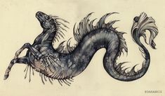 a black and white drawing of a dragon with its tail curled up in the air