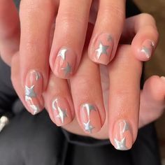 Stars On Nails, Nashville Nails, Nails With Stars, Star Nail Designs, Silver Nail Designs, Star Nail Art, Swift Concert, Hippie Nails, Her Nails