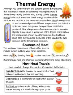 an energy diagram with the words thermal energy and heat in different parts of the body