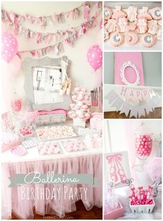 a pink and silver birthday party with balloons