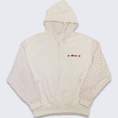 Ellesse Vintage 90s Tennis Hooded Windbreaker Jacket Off White Cream Light Weight Coat Made in Italy Zipper Closure In Excellent Vintage Condition No Holes Stain on the Back Size Men's Fits Like Extra Large PLEASE CHECK YOUR MEASUREMENTS Measurements: Length: 27 in Pit to pit: 26 in FREE AND FAST SHIPPING IN THE USA 90s Tennis, Vintage Harley Davidson, Vintage Harley, Men Fits, Windbreaker Jacket, White Cream, Blue Sweaters, Nike Jacket, Vintage 90s