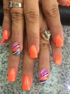 Summer Nails 2018, Trees Diy, Nails 2018, Fingernail Designs, Diy Nail Art, Nails Desing, Acrylic Nail Art, Nail Studio, Orange Nails