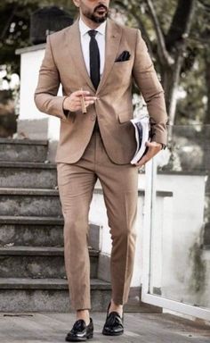 Tan Suit Wedding, Brown Groomsmen, Brown Suits For Men, Suit For Men Wedding, Groom Suits, Tan Suit, Dinner Suit, Beige Suits