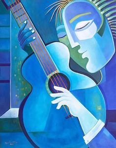 a painting of a person holding a guitar