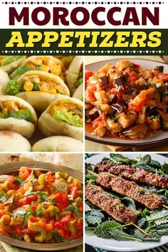 the cover of moroccan appetizers, with pictures of different foods and vegetables in it