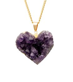 Amethyst Heart Pendant - Raw Amethyst Heart necklace - gold Amethyst necklace - amethyst Cluster - Healing Crystal - Heart Amethyst Pendant Beautiful One of a Kind Heart Shaped Amethyst Cluster Pendant - genuine high quality amethyst from Brazil made into a pendant with plated Chain Necklace with Lobster claw clasp. Listing is for one pendant with chain, you choose the length in the drop down. Same in SILVER: https://www.etsy.com/listing/214071668/raw-amethyst-pendant-amethyst-heart 925 Sterling Anniversary Amethyst Heart Necklace, Valentine's Day Amethyst Heart Necklace, Purple Amethyst Jewelry With Heart Charm, Amethyst Gemstone Necklace For Valentine's Day, Purple Heart-shaped Birthstone Necklace, Purple Heart Pendant Necklace For Jewelry Making, Purple Heart Birthstone Necklace, Purple Amethyst Heart Necklaces, Purple Amethyst Heart Pendant Necklace