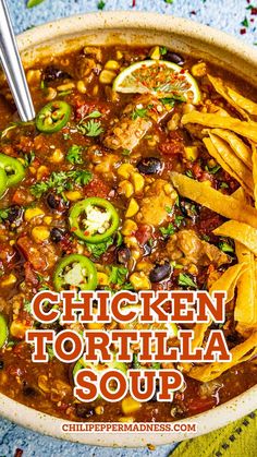 Delicious Chicken Tortilla Soup looking extra comforting. Homemade Tortilla Strips, Easy Chicken Tortilla Soup Recipe, Spicy Soup Recipes, Easy Chicken Tortilla Soup, Chicken Tortilla Soup Recipe, Chicken Tortilla Soup Easy, Homemade Tortilla, Tortilla Strips, Chicken Tortillas Soups Recipe