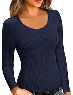 PRICES MAY VARY. High-quality fabric: This basic women's top is made of ribbed fabric, which is lightweight, soft, and skin-friendly, offering you a comfortable wearing experience.Whether for daily wear or casual activities, this top is your ideal choice. Design: This tight long-sleeved women's top features a scoop neck design, seamless and stretchy fit. It can be worn as a pullover undershirt, or . These tops enhance your curves, making you look slimmer and feel more beautiful. Match: This sexy Womens Basic Tops, Ribbed Tee, Shirts Long Sleeve, Scoop Neck Top, Ribbed Fabric, Neck Designs, Pullover Sweater, Long Sleeve Top, Pullover Sweaters