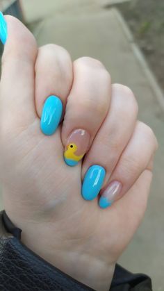 Simple Animal Nail Designs, Preschool Nails, Nail Art For Small Nails, Bluey Nails Cartoon, Goose Nails, Bluey Nail Ideas, Rubber Duck Nails, Cute Animal Nails