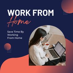 a woman sitting in front of a laptop computer with the words work from home be your own boss